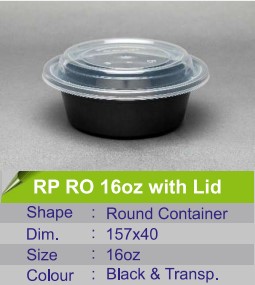 علب طعام بلاستيك بقاعدة سوداء RO-16 أونصة مع غطاء شفاف – عبوة 10 قطع | آمنة للاستخدام في الميكروويف